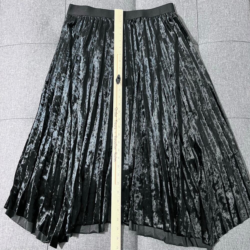 Max Studio Skirt Women Large Black Velvet‎ Pleated Goth Whimsigoth Fairy - Picture 3 of 5
